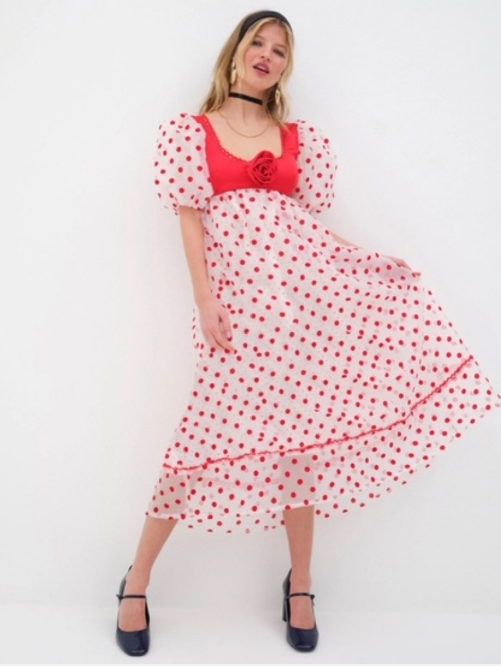 For Love & Lemons Rhoda Midi Dress Red White Womens Size Small NWT new